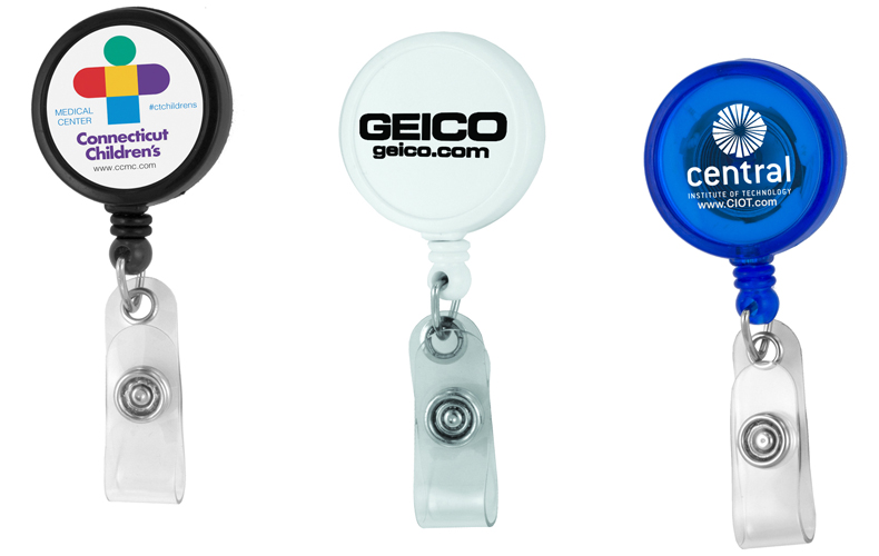 Cord Round Jumbo Imprint Retractable Badge Reel and Badge Holder with Metal Slip Clip Attachment